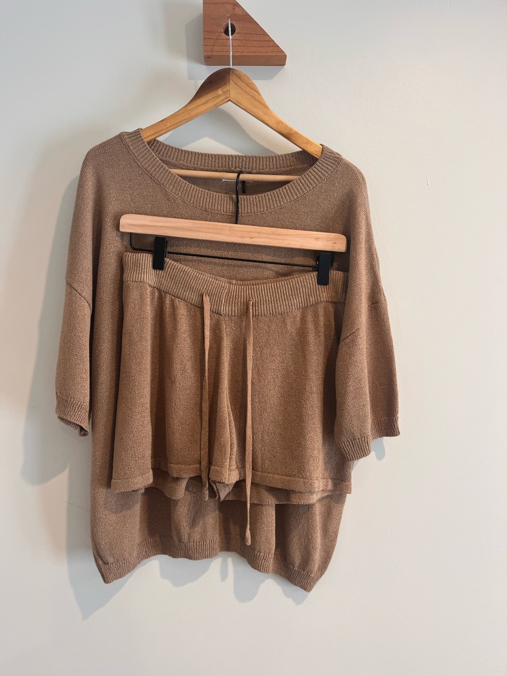 Ekouaer Brown Lounge Shorts Top Set Knit Large Cozy Resort Vacation Stretch